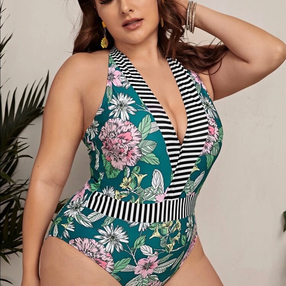SOLD Tropical & Striped One Piece - Picture 4 of 4